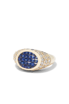 Pinky Ring, 14k Yellow Gold with Sapphires & Diamonds